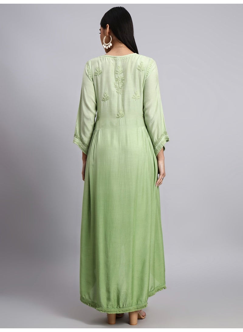 الايا طقم كورتا موسلين مطرز يدويًا بتدرج لوني شيكانكاري - Image 3